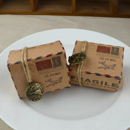 50PCS Vintage Kraft Paper Candy Boxes Wedding Creative Chocolate Packaging Box