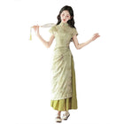 New Chinese Style Green Cheongsam Dress Daily Wear Modern Improved Dresses