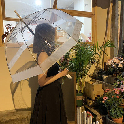 Clear Dome Umbrella Wedding Party Transparent Parasol Handle Waterproof Rain