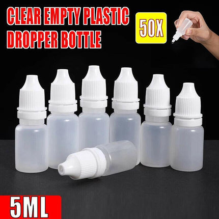 50x Clear Empty Plastic Dropper Bottle Squeezable Eye Drop Liquid Container 5ml - Aimall