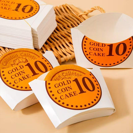 100pcs Collapsible Gold Coin Bread Packing Boxes for Bakery Gift Packaging