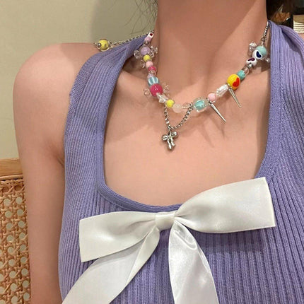 Cute Candy Heart Colourful Beaded Necklace Women Girls Trendy Fashion