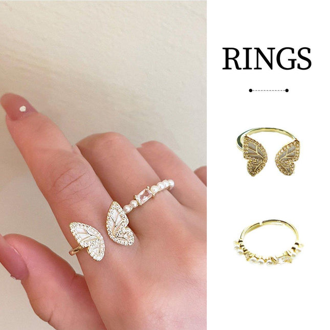 2pcs Butterfly Opening Ring Elegant Temperament Gentle Design Jewelry for Women