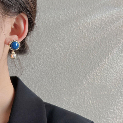 Retro Blue Oil Drop Earrings Fashion Needle Jewellery Elegant Niche Style