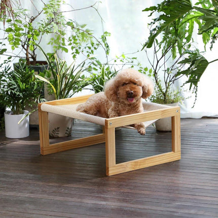 Comfortable Solid Pine Wood Pet Bed Raised Breathable Rectangular Cat Sleep