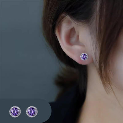 Female Round Zircon Stud Earrings Full Diamond Boucle Big Hollow Cubic Gift - Aimall