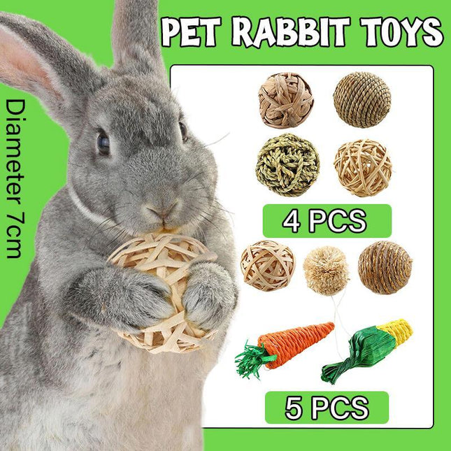 4/5PCS Pet Balls Rabbit Toys Bunny Straw Rattan Woven Chewing Ball Biting Toys - Aimall
