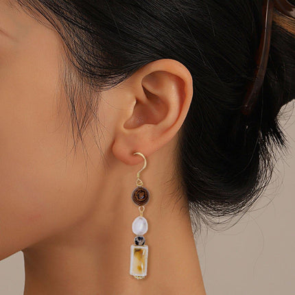 Ceramic Round Cake Earrings Wooden Bead Design Lightweight Jewellery for Women
