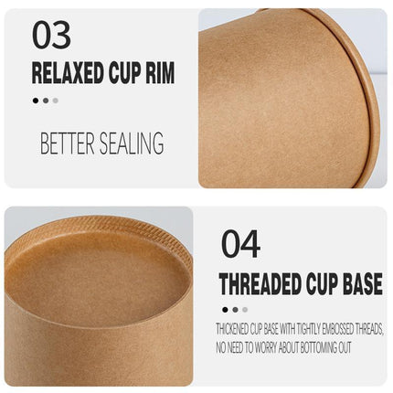 250x Biodegradable Kraft Paper Soup Bucket with Lid Takeaway Tubs Cups - Aimall