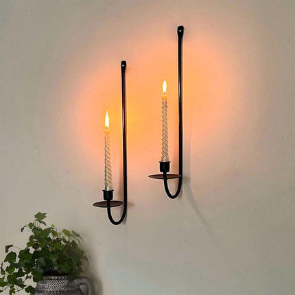 2PCS Black Metal Wall Mounted Iron Candlestick Holder L Shape Modern Home Decor