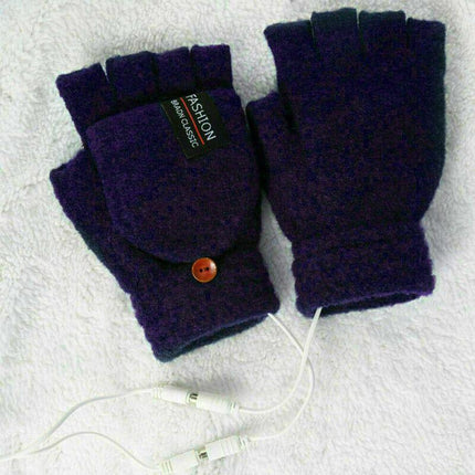 Winter Electric Rechargeable Mitten Heated Gloves Half Finger W/Hat USB Knitted - Aimall