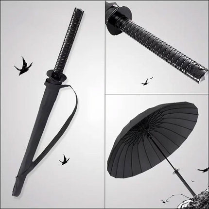 Black Sun and Rain Umbrella Straight Umbrella UV Protection Windproof Outdoor