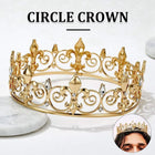 Gold King Crown Alloy Royal King Crown for Men Full Round Crowns Wedding