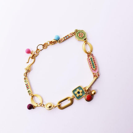 Chinese Vintage Colourful Flower Bracelet Simple Hand Jewelry for Women