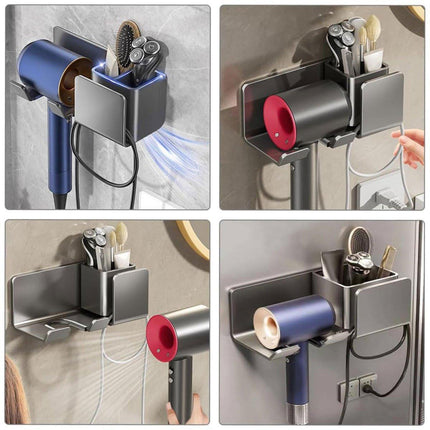 Aluminum Hair Dryer Holder Wall Mount Punch-Free Bathroom Hanging Rack Organizer