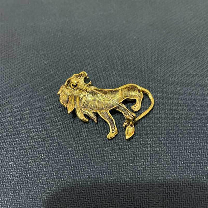 Large Antique Gold Plated Lion King Style Fashion Statement Brooch Textured Mane - Aimall