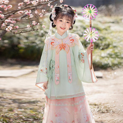 Girl Hanfu Dress Embroidered Floral Tang Suit Chinese Traditional Princess Sweet - Aimall