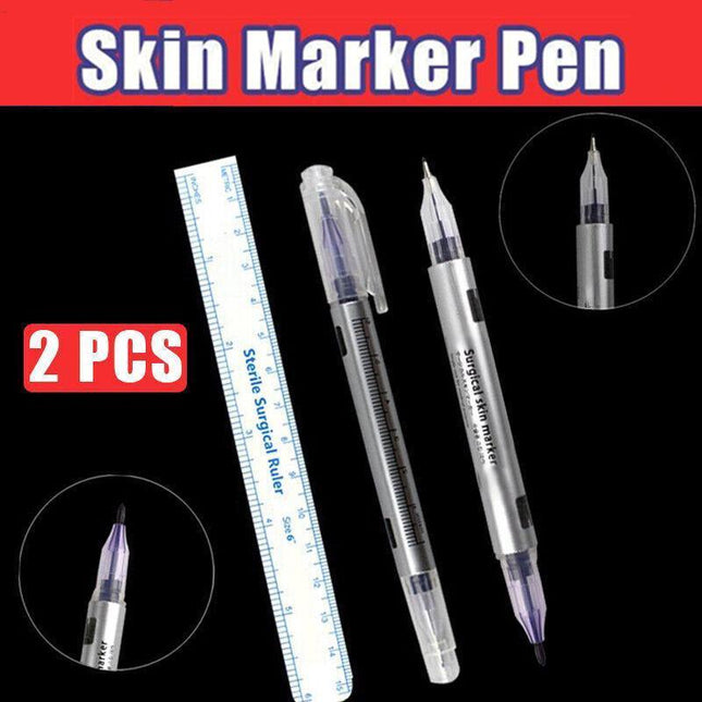 Microblading Tattoo Eyebrow Surgical Skin Marker Pen Ruler Tattoo Piercing 2Pcs - Aimall