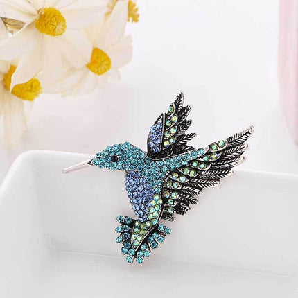 Fashion Hummingbird Brooch Pink Diamond Silver Brooch Gift Retro Style