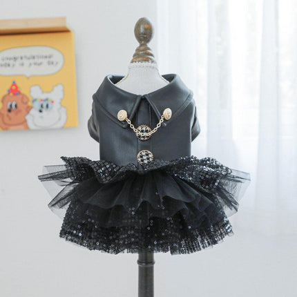 Pet Dog Cat Clothes Autumn Winter Fashion Sequin Small Leather Skirt Outfit