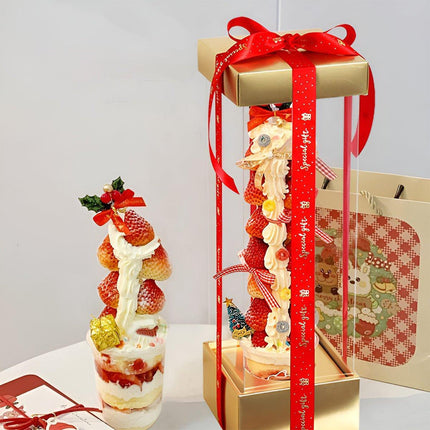 10PCs Strawberry Tower Transparent Box Spring Festival Dessert Baking Pack - Aimall
