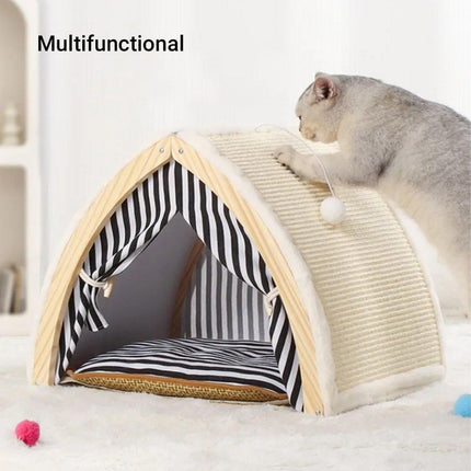 Cat House Tent Sisal Scratch Board Cat Villa Pet Nest With Double-Sided Mat