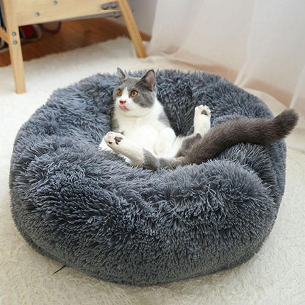 Purple Cat Bed Pet Bed Dog Donut Nest Calming Deep Sleeping Soft Plush Kennel Washable - Aimall