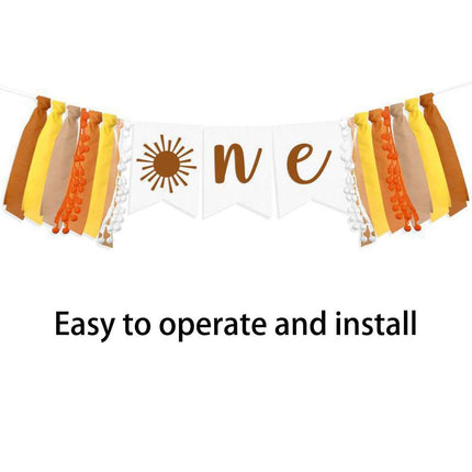 Birthday Party Flag High Chair Decoration Sun Theme Baby Flag Cloth Flowers