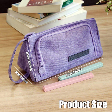 Large Capacity Student Canvas Pencil Case Pencil Bag Multi-functional Cute - Aimall