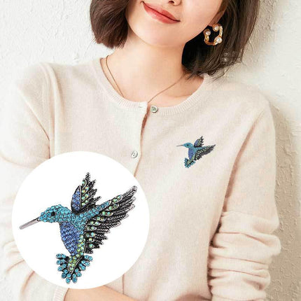 Fashion Hummingbird Brooch Pink Diamond Silver Brooch Gift Retro Style