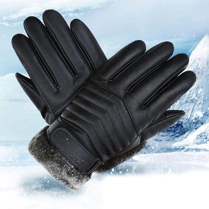 1/2 Winter Warm PU Leather Wool Wrist Gloves Touch Screen Full Finger Fur Mitten - Aimall