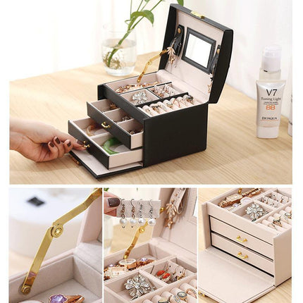 Jewellery Box Organizer Case Holder Storage Earring Ring Jewelry Display Leather - Aimall
