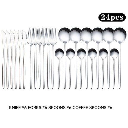 24PCS Stainless Steel Cutlery Set Knife Fork Spoon Set Durable Flatware Dining