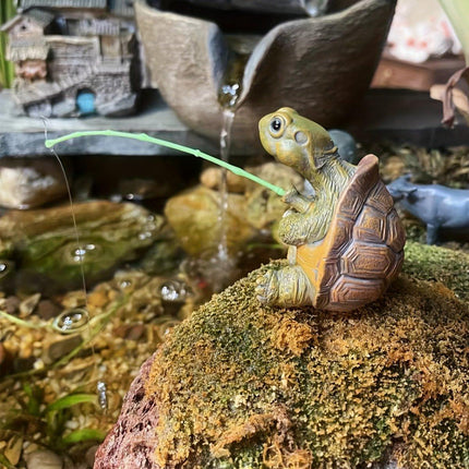 Fishing Turtle Ornament Cute Outdoor Patio Pool Decoration for Garden Balcony