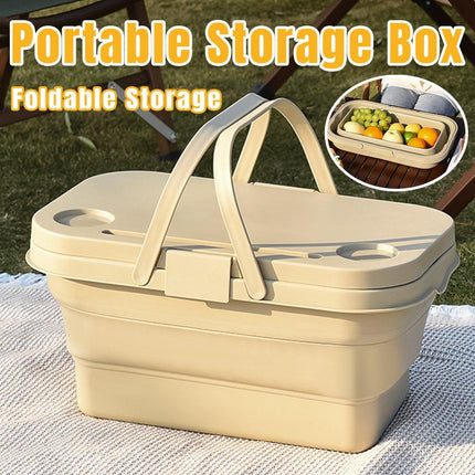 Outdoor Picnic Basket Camping Portable Handheld Storage Basket with Lid Foldable