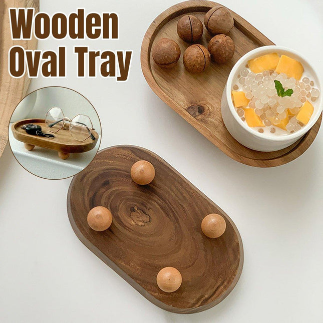 Wooden Oval Tray Multifunctional Dinner Plate Food Dish Ornaments Key Storage