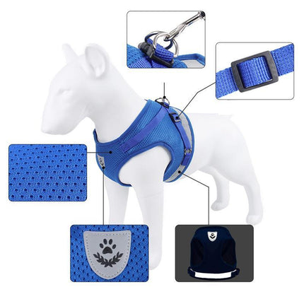 Reflective Dog Cat Pet Harness Leash Puppy Soft Adjustable Vest Mesh Clothes M - Aimall
