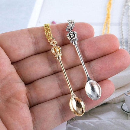 Mini Crown Spoon Necklace Pendant Charm Festival Cutlery Tea Party Gift HOT - Aimall