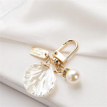 Womens Cute Key Rings Shell Heart Pearl Shape Keychain Charm Bag Hanger Pendants - Aimall