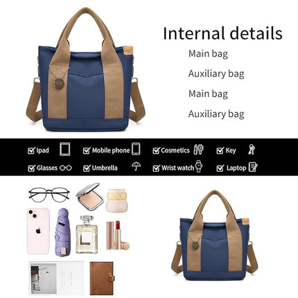 Womens Canvas Handbag Multi-layer Lightweight Crossbody Bag for Work Mommy