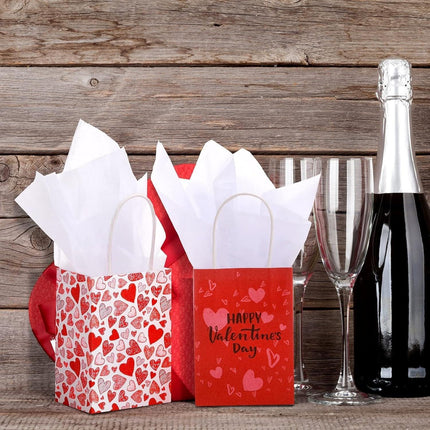 30x Valentines Day Love-Themed Tote Bag Elegant Kraft Paper Handbag Lightweight