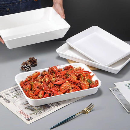 Rectangular White Plastic Deli Display Tray Dishes Serving Platter Food Plate