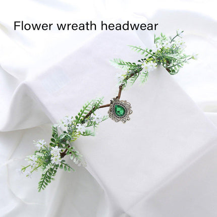 Handmade White Green Pendant Flower Crown Headband Wedding Fairy Elf Cosplay