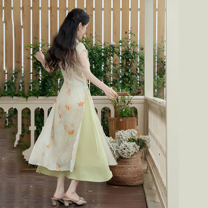 Chinese Women Long Dress Modified Cheongsam Design Sense Elegant Temperament