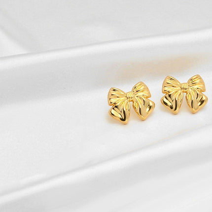 Gold Bow Earrings Women Fashion Stud Jewelry Simple Elegant Gift