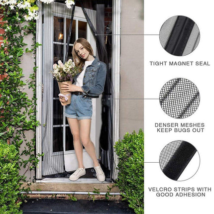 Striped Magnetic Screen Door Curtain Anti Mosquito Mesh Easy Install Ventilation