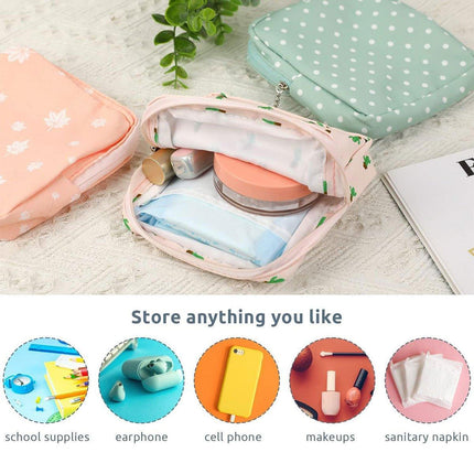 3PCS Cotton Sanitary Napkin Storage Bag Pink Leaves Cactus Dots Portable Pouch
