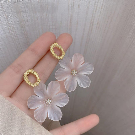 925 Silver Needle Rose Petal Earrings Long Acrylic Tassel Eardrop Women - Aimall