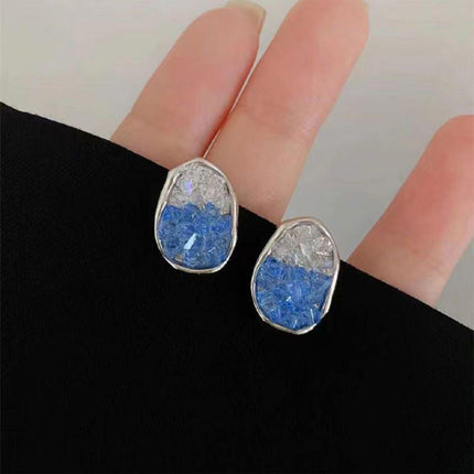 Retro Blue Crystal Earrings Fashion Jewelry Sea Salt Silver Needle Design