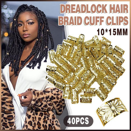 Dreadlock Hair Braid Cuff Clips Bead Ring Wrap Adjustable Jewellery Gold Set 40x - Aimall